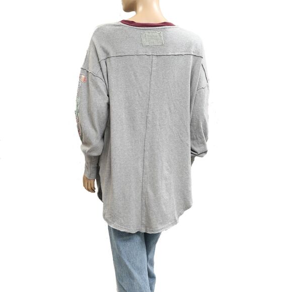 Free People We The Free Tee Tunic Top Floral Patch Cotton Pullover S New 283044 - Picture 6 of 8